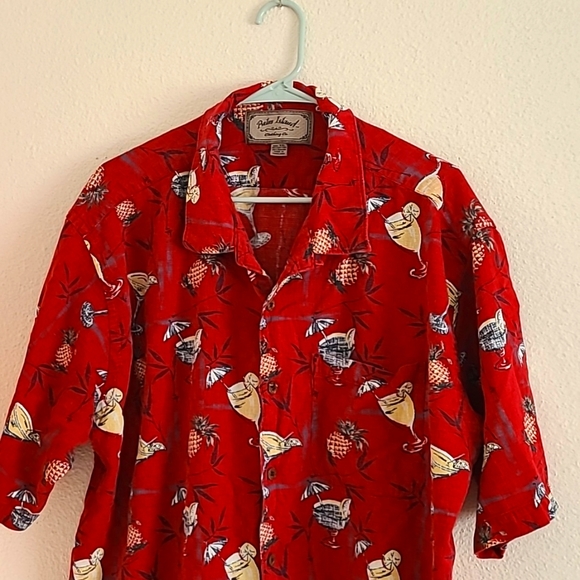 Palm Island Hawaiian Shirt Tropical Cocktail Cruise Resort Shirt Men's XXL Red - Picture 5 of 6